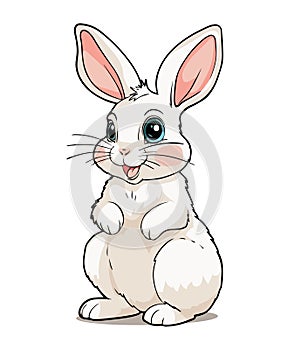 Cute sitting baby bunny with legs tucked in, vector illustration for Easter hunt, wild forest animal, color isolated