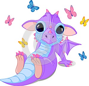 Cute sitting baby dragon