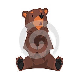 Cute Sitting Brown Grizzly Bear, Wild Animal Character Cartoon Vector illustration