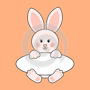 Cute sitting bunny with blank banner for your lettering