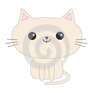 Cute sitting cat icon. Funny cartoon character. Kawaii animal. Tail, whisker, big eyes. Kitty kitten. Baby pet collection. White b