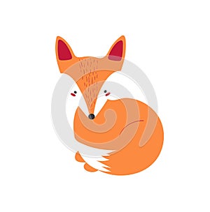 Cute sitting fox in modern simple style. Isolated illustration forest animal