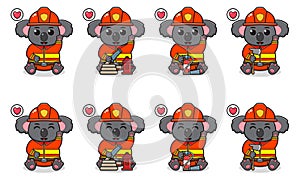 Vector Illustration of Cute sitting Koala cartoon with Firefighter costume