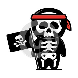 Cute skeleton mascot pirates themes design