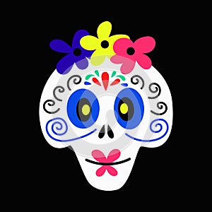 Cute skull with flowers for Day of the Dead