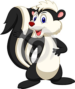 Cute skunk cartoon waving hand