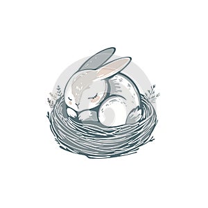 Cute sleeping Bunny in nest for Easter decoration