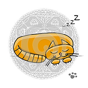 Cute sleeping cat, sketch for your design