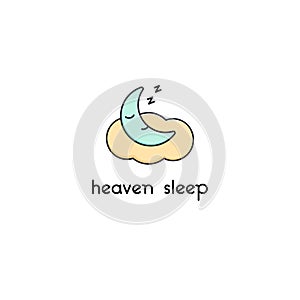 Cute sleeping moon logo isolated