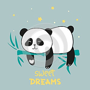 Cute sleeping panda bear. Sweet dreams vector illustration