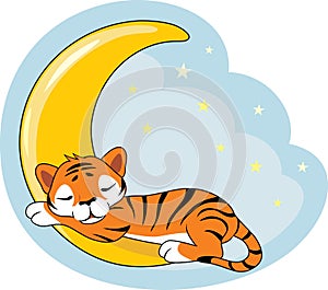 Cute sleeping tiger cub on the moon