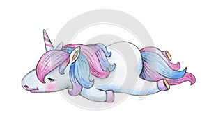 Cute sleeping unicorn cartoon.