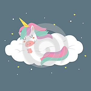 Cute Sleeping Unicorn Cartoon Vector