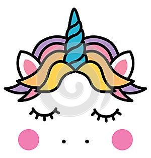 Cute sleeping unicorn head colorful rainbow