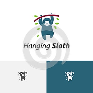 Cute Sloth Hanging Tree Branch Jungle Nature Logo