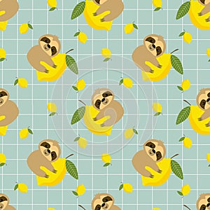 Cute sloth and lemon seamless pattern