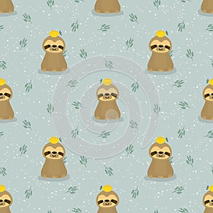 Cute sloth and lemon seamless pattern