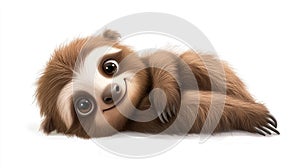 A cute sloth lying down with a friendly expression