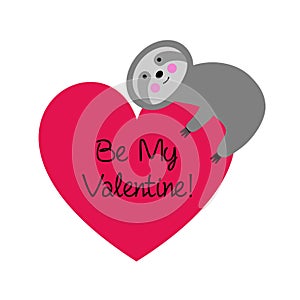 Cute sloth on red valentine heart photo
