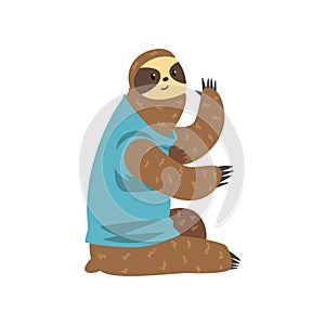 Cute sloth sitting, lazy exotic rainforest animal character vector Illustrations on a white background