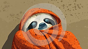 Cute Sloth Wrapped in an Orange Blanket