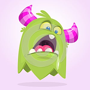 Cute small angry cartoon monster. Green monster emotion. Halloween vector illustration