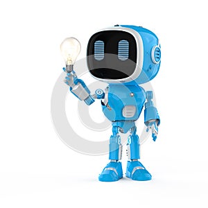 Cute and small artificial intelligence assistant robot with light bulb