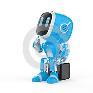 Cute and small artificial intelligence assistant robot think or analyze