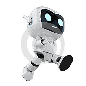Cute and small artificial intelligence personal assistant robot walk isolated