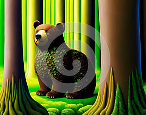 Cute small bear in the forrest - AI generated art