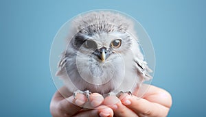 Cute small bird looking at camera with fluffy feathers generated by AI