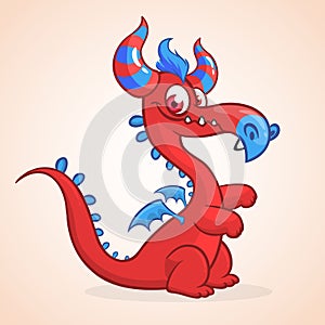 Cute small cartoon red dragon. Vector illustration of dragon character mascot.