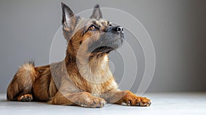 Cute Small Dog Looking Up with Curious Expression in Studio Lighting photo