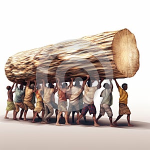 Cute small figuring people carrying a big log together photo