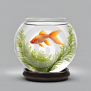 Cute small fish in a round water bowl , small indoor fish tank , aquariums