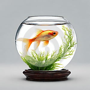 Cute small fish in a round water bowl , small indoor fish tank , aquariums