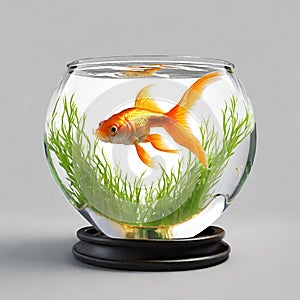 Cute small fish in a round water bowl , small indoor fish tank , aquariums