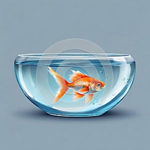 Cute small fish in a round water bowl , small indoor fish tank , aquariums