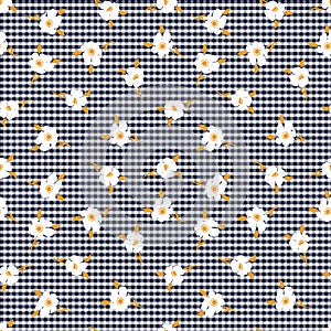 Cute small flower seamless pattern on check background