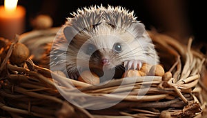 Cute small hedgehog looking fluffy with alertness in nature generated by AI