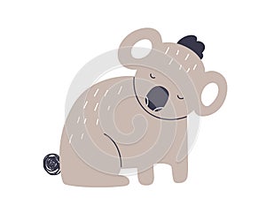 Cute small koala. Funny tropical jungle bear. Adorable baby animal in Scandinavian style. Scandi character for t-shirt