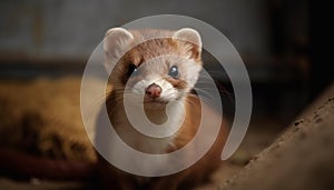 Cute small mammal, fluffy fur, looking at camera, playful puppy generated by AI