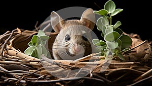 Cute small mammal, fluffy fur, whisker, shy, selective focus generated by AI