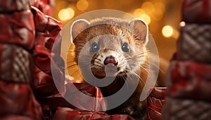 Cute small mammal looking at camera, playful puppy in box generated by AI