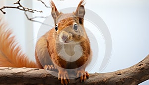 Cute small mammal sitting on branch, fluffy fur, whisker generated by AI