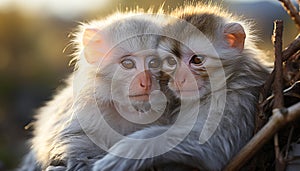 Cute small monkey sitting in the forest generated by AI