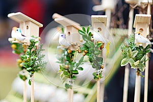 Cute small nesting boxes sold on spring market in Vilnius