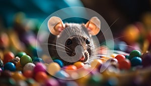 Cute small rodent playing with chocolate, celebrating nature colors generated by AI