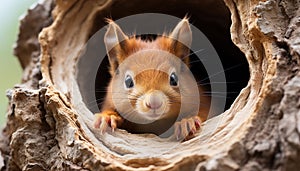 Cute small rodent sitting on branch, looking at camera generated by AI