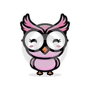 Cute and smart cute pink owl animal cartoon character